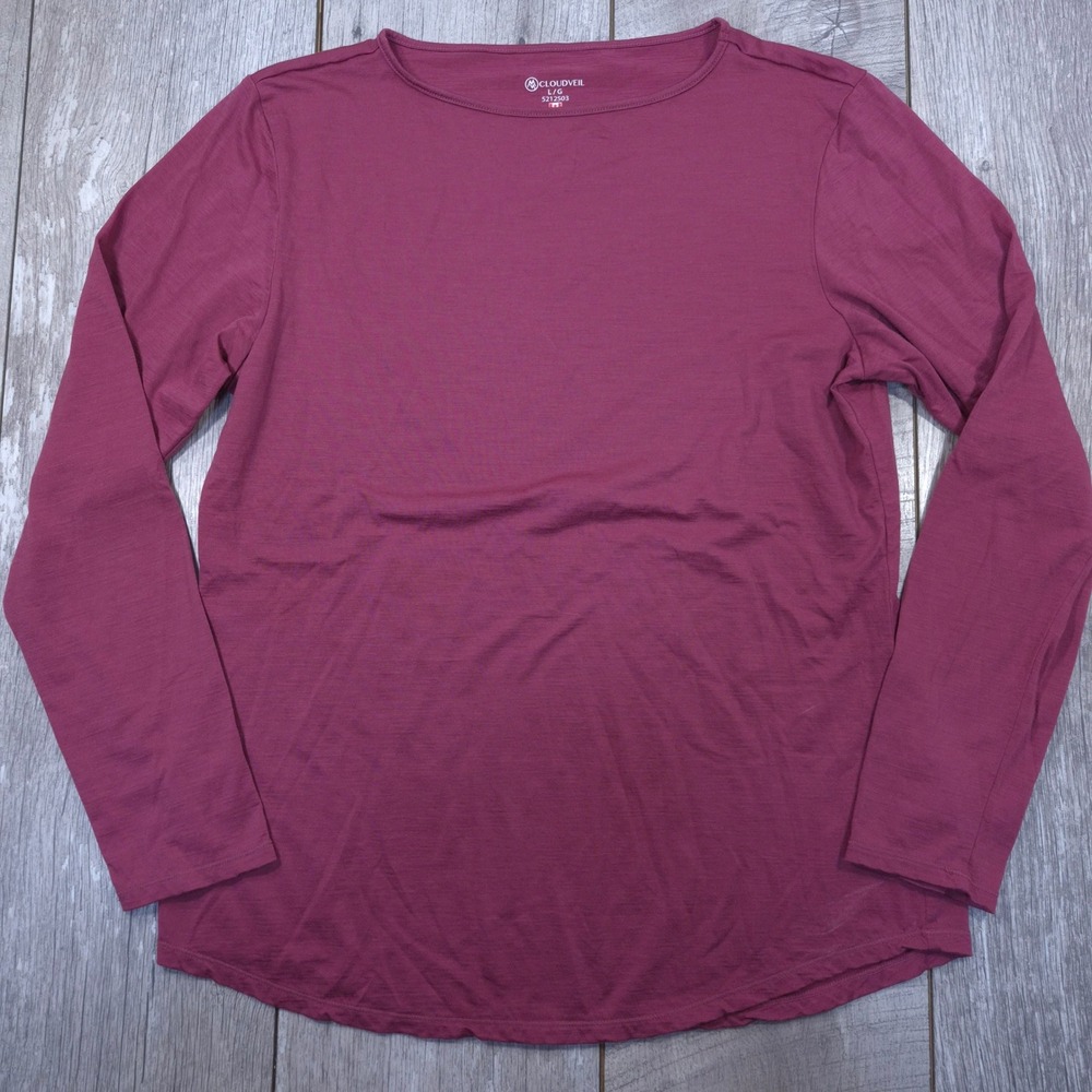 Cloudveil Top Women Large Berry Merino Wool Blend Long Sleeve Base Layer Shirt